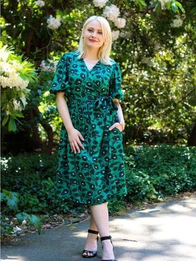 Hemolya Carmen Wrap Dress — Green Floral